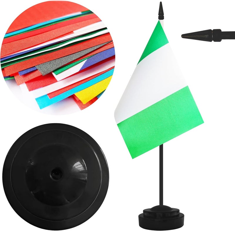 Yamiuo 2 Pack Nigeria Desk Flag Set, Nigerian Desktop Small Miniature Table Office Flag with 12" Black Pole and Black Base, Offices, Classroom, Home, Festival Decoration (Nigeria) - Image 3
